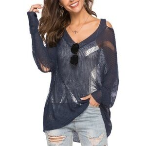 Women's Sweater Navy Sheer Cover-Up